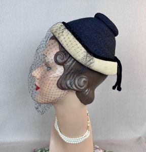 Vintage 50s Straw Pixie Style Hat with Veiling by Lazarus