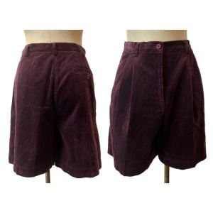 90s Plum Purple Winter Corduroy Pleated Shorts  - Fashionconservatory.com