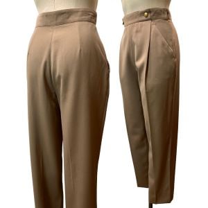80s High Waist Pleated Wool Trousers w Gold Nautical Buttons - Fashionconservatory.com