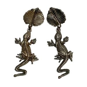 80s Southwestern Silver Lizard BOHO Dangle Earrings  - Fashionconservatory.com