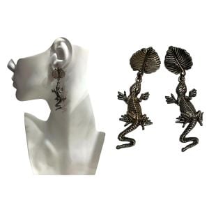 80s Southwestern Silver Lizard BOHO Dangle Earrings 