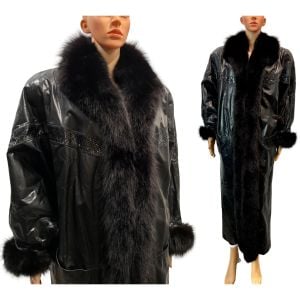 80s Leather & Real Fox Fur Full Length Coat with Genuine Snakeskin Trim  - Fashionconservatory.com