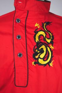 Mens 1960s Dragon Embroidery Red Cotton Pajama Set by Weldon| S-M - Fashionconservatory.com