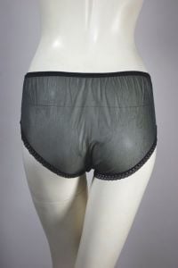 Sheer black nylon panty 1960s lace rosettes trim  size 7 S-M - Fashionconservatory.com