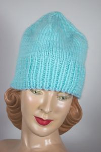 Aqua fuzzy wool knit 1960s winter hat beanie cap toque