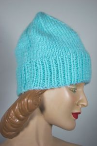 Aqua fuzzy wool knit 1960s winter hat beanie cap toque - Fashionconservatory.com