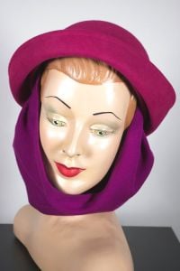 Fuchsia pink 80s hat with orchid purple knit cowl scarf - Fashionconservatory.com