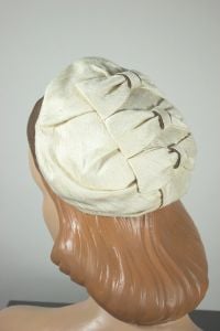 Cream mocha bows trim 1960s slouch beret hat cap - Fashionconservatory.com