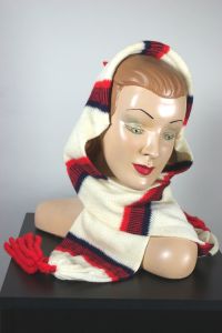 1940s-50s scarf hat pixie elfin style striped wool knit with tassels - Fashionconservatory.com