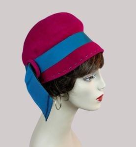 Vintage 60s Pink and Teal Cloche Style Hat by Lilly Dache, Dachettes