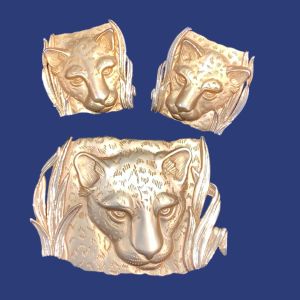 80s Leopard Brooch or Pendant & Earrings Set LARGE Gold Tone Jewelry 