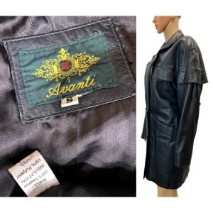 80s Luxe Black Leather Oversized Jacket w Shoulder Detail  - Fashionconservatory.com