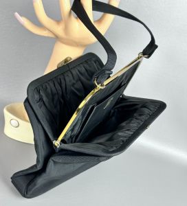 Vtg L and M Black Faille Handbag with Double Sides - Fashionconservatory.com