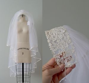 1970s vintage bridal cap with lace and tulle veil
