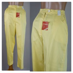 60s Bright Yellow Perma Press High Waisted Slacks NOS by Loomtogs