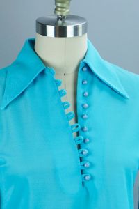 70s Teal Renaissance Style Shirt Blouse  - Fashionconservatory.com