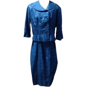 40's Deadstock Blue Floral Printed Jacket & Skirt Suit