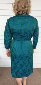 50s Green Floral Dress Blue Roses Sleeveless plus Bolero Jacket S - Fashionconservatory.com