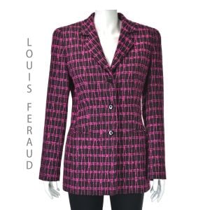 LOUIS FERAUD Black & Magenta Pink 3-Button Wool Blazer SIZE FR40 / US6-8