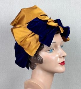 Vintage 60s Gold and Navy Blue Toque by Louises Showcase, NWT