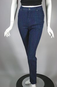 80s Dark Denim Pinstripe Jeans High Waist Skinny By Sergio Valente