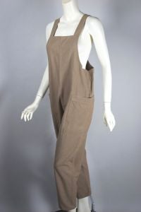 Khaki cotton overall jumpsuit 80s barrel legs cropped deadstock unworn - Fashionconservatory.com