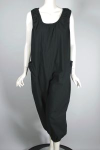 Deadstock black cotton 80s jumpsuit oversize fit gathered wide legs