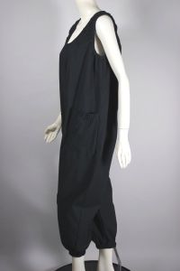 Deadstock black cotton 80s jumpsuit oversize fit gathered wide legs - Fashionconservatory.com