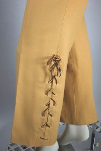 Camel wool 1960s flared leg pant western rawhide lacing - Fashionconservatory.com