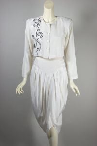 White 80 harem pant suit 2-piece cropped boxy jacket