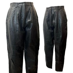80s Black Leather High Waist Pleated Tapered Pants | Waist 29'' - Fashionconservatory.com