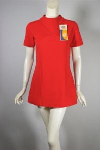 Tomato red ribbed mod 1960s tunic or micro-mini and pant 2pc. set XS deadstock - Fashionconservatory.com