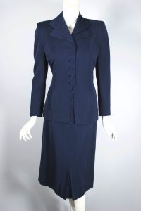 Navy blue wool gabardine late 1940s early 1950s skirt suit