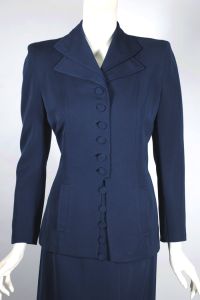 Navy blue wool gabardine late 1940s early 1950s skirt suit - Fashionconservatory.com