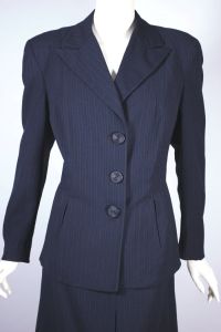 Navy blue pinstripe wool skirt suit 1940s WWII-era - Fashionconservatory.com