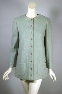 Anne Klein 1960s tweed wool jacket and scarf set pale aqua