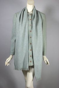 Anne Klein 1960s tweed wool jacket and scarf set pale aqua - Fashionconservatory.com