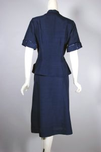 Lightweight navy blue rayon 1950s skirt suit with peplum S-M - Fashionconservatory.com