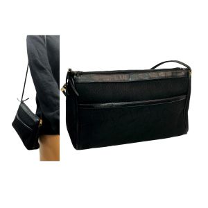 Black Signature Fabric Shoulder Bag Leather Trim