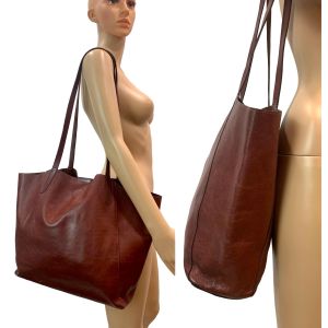 Large Mahogany Leather Tote Bag Market Bag | 19 x 13.5 x 3 7/8'' - Fashionconservatory.com