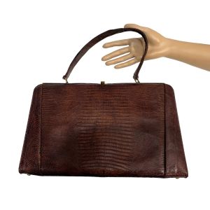 50s 60s Large Lizard Skin Top Handle Bag 