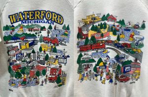 1991 Waterford Michigan Cartoon Town Souvenir Sweatshirt | USA L - Fashionconservatory.com