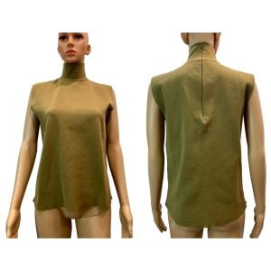 Y2K Sleeveless Turtleneck Knit Top in Mossy Mustard Green