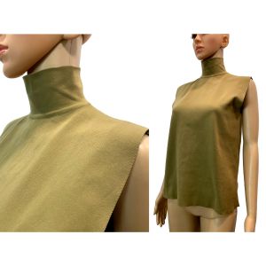 Y2K Sleeveless Turtleneck Knit Top in Mossy Mustard Green - Fashionconservatory.com