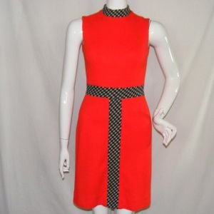 Bold Red Mod Dress, XS/2, Black/White Check, Sleeveless, Back Zip, Above Knee