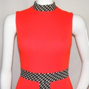 Bold Red Mod Dress, XS/2, Black/White Check, Sleeveless, Back Zip, Above Knee - Fashionconservatory.com