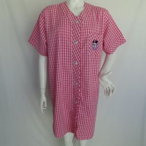 Mickey Mouse Check Nightshirt/Nightgown, L, Pink/White, Pocket