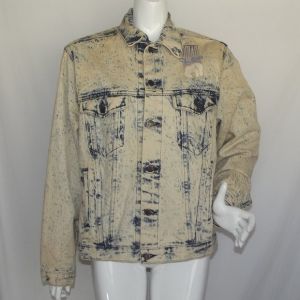 VINTAGE Acid Wash Denim Jacket, L, Polar Club/Bear, Blue, Buttons, Cotton Jean