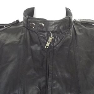Black Leather Jacket, 40, Zipper, Strap collar, Pockets, Lined - Fashionconservatory.com