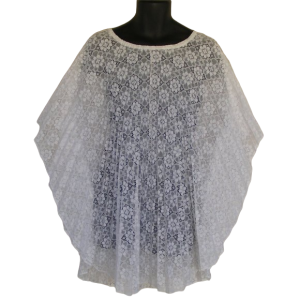 White Floral Lace Swim Cover up, OS, Drawstring neckline